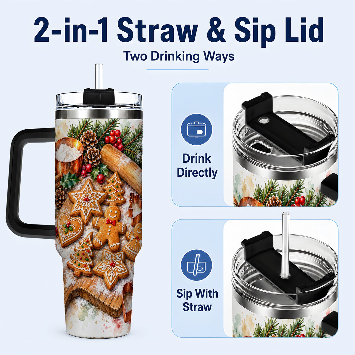 #pl[40oz|Black] Christmas Baking 40oz Tumbler, Cookie Tumbler, Stainless Steel Travel Cup