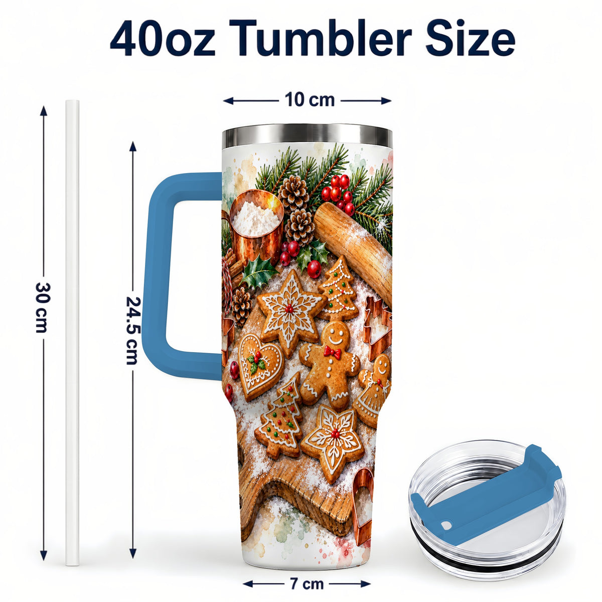 #pl[40oz|Blue] Christmas Baking 40oz Tumbler, Cookie Tumbler, Stainless Steel Travel Cup