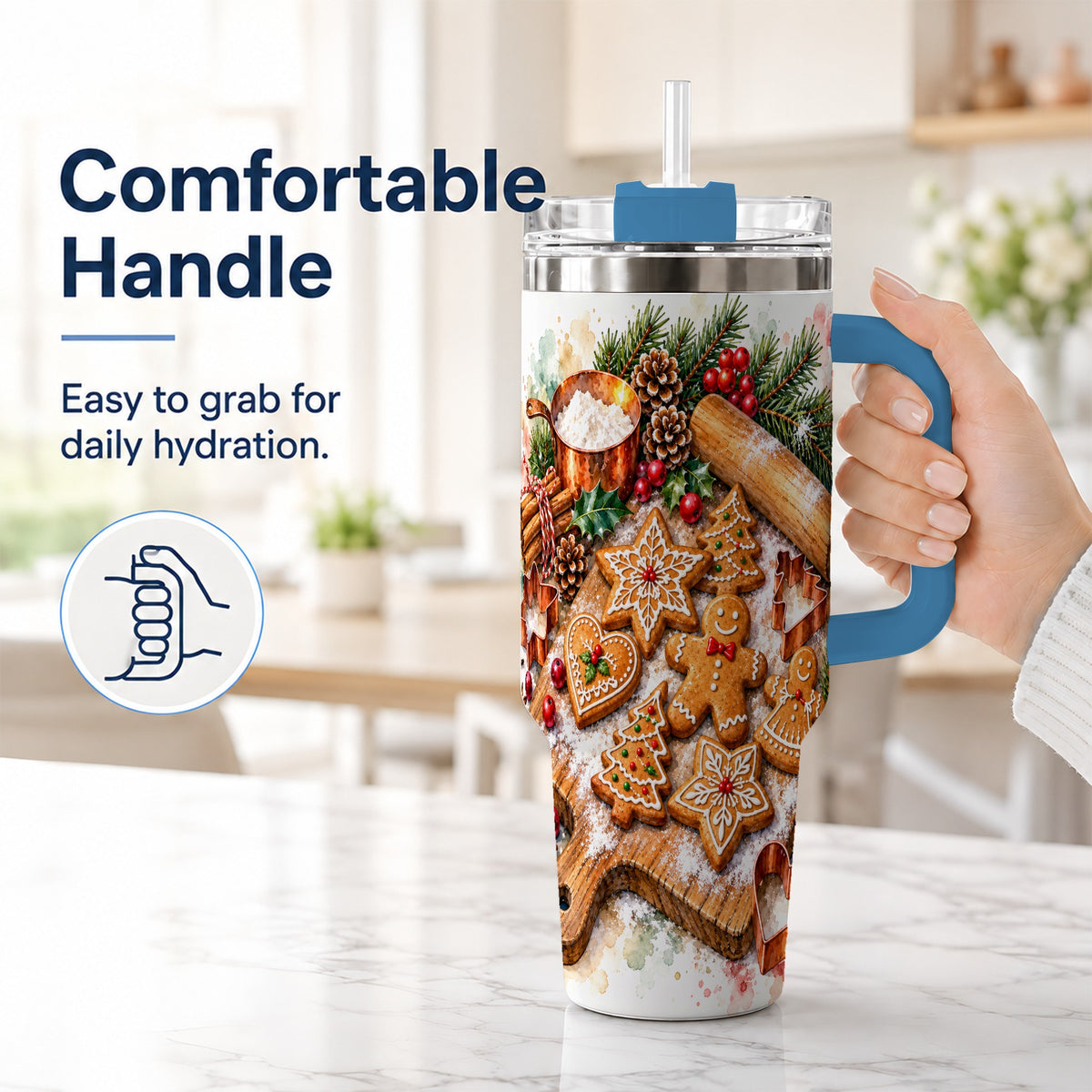 #pl[40oz|Blue] Christmas Baking 40oz Tumbler, Cookie Tumbler, Stainless Steel Travel Cup