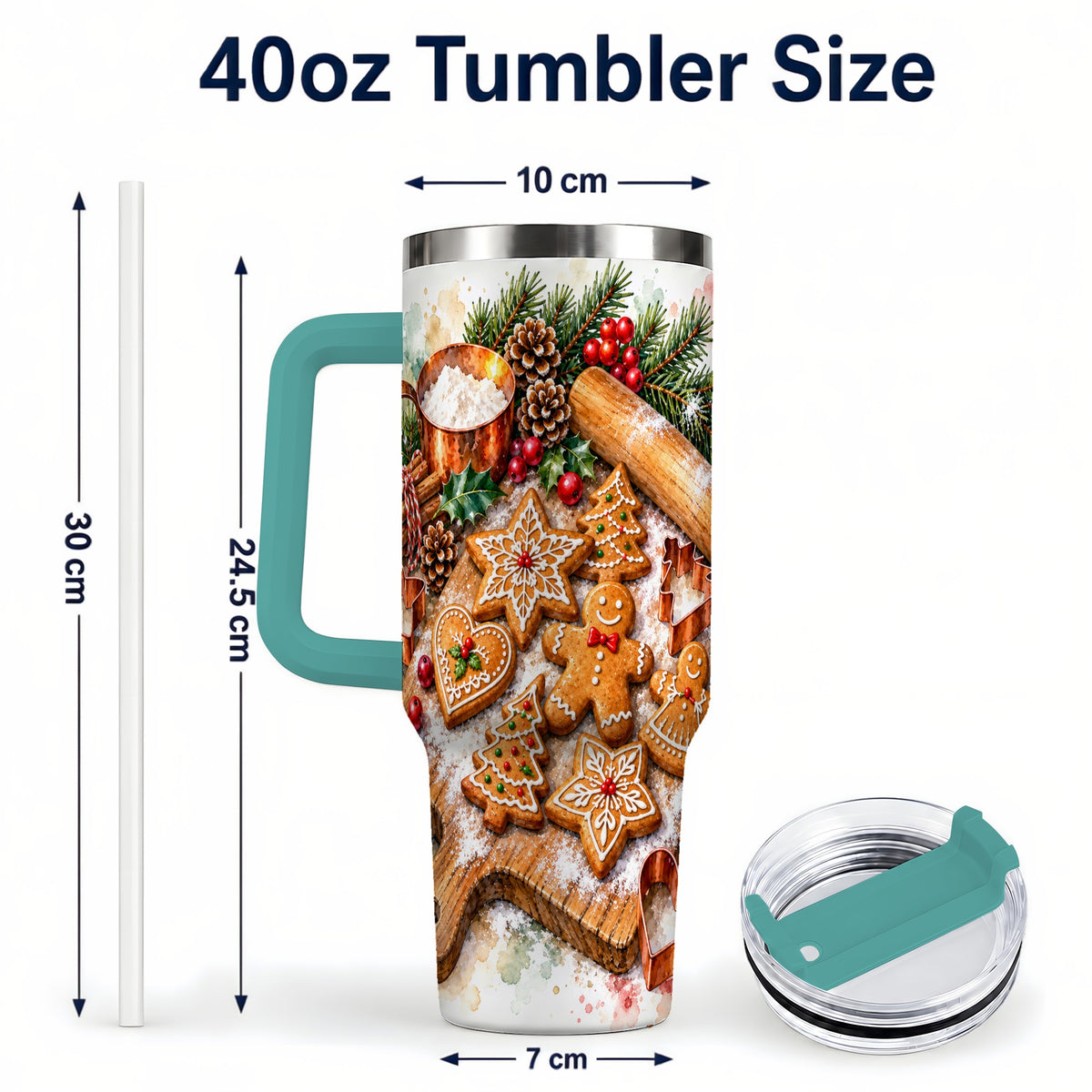 #pl[40oz|Green] Christmas Baking 40oz Tumbler, Cookie Tumbler, Stainless Steel Travel Cup