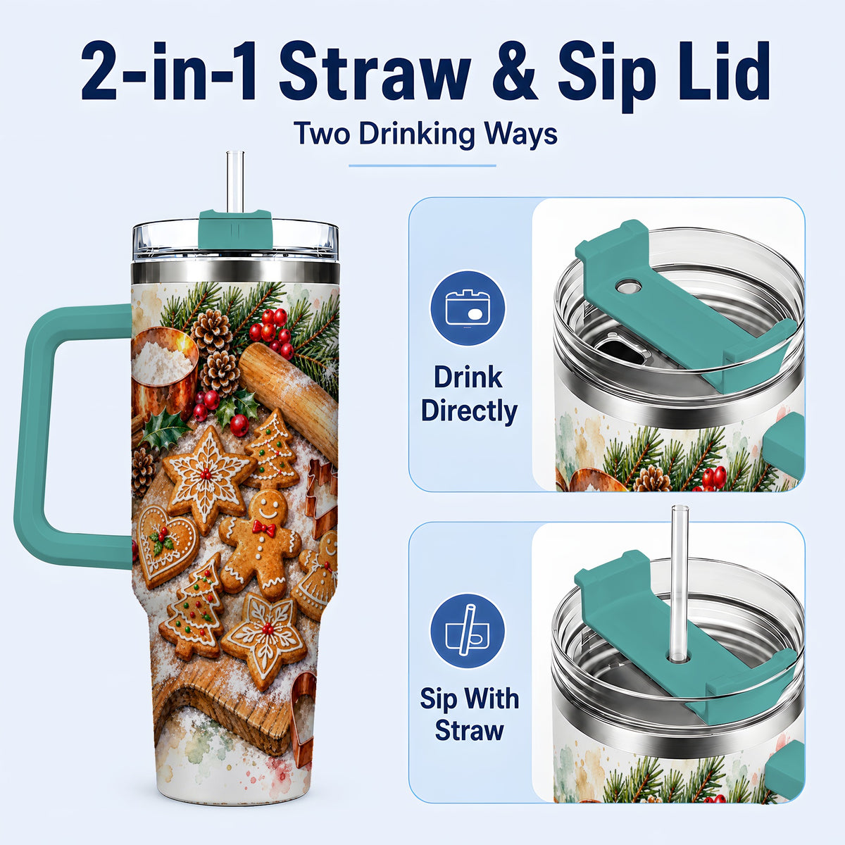 #pl[40oz|Green] Christmas Baking 40oz Tumbler, Cookie Tumbler, Stainless Steel Travel Cup