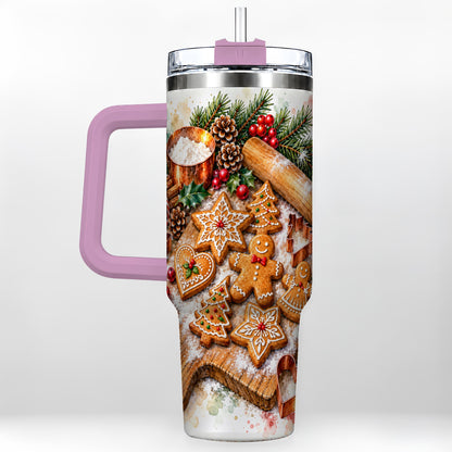 #pl[40oz|Pink] Christmas Baking 40oz Tumbler, Cookie Tumbler, Stainless Steel Travel Cup