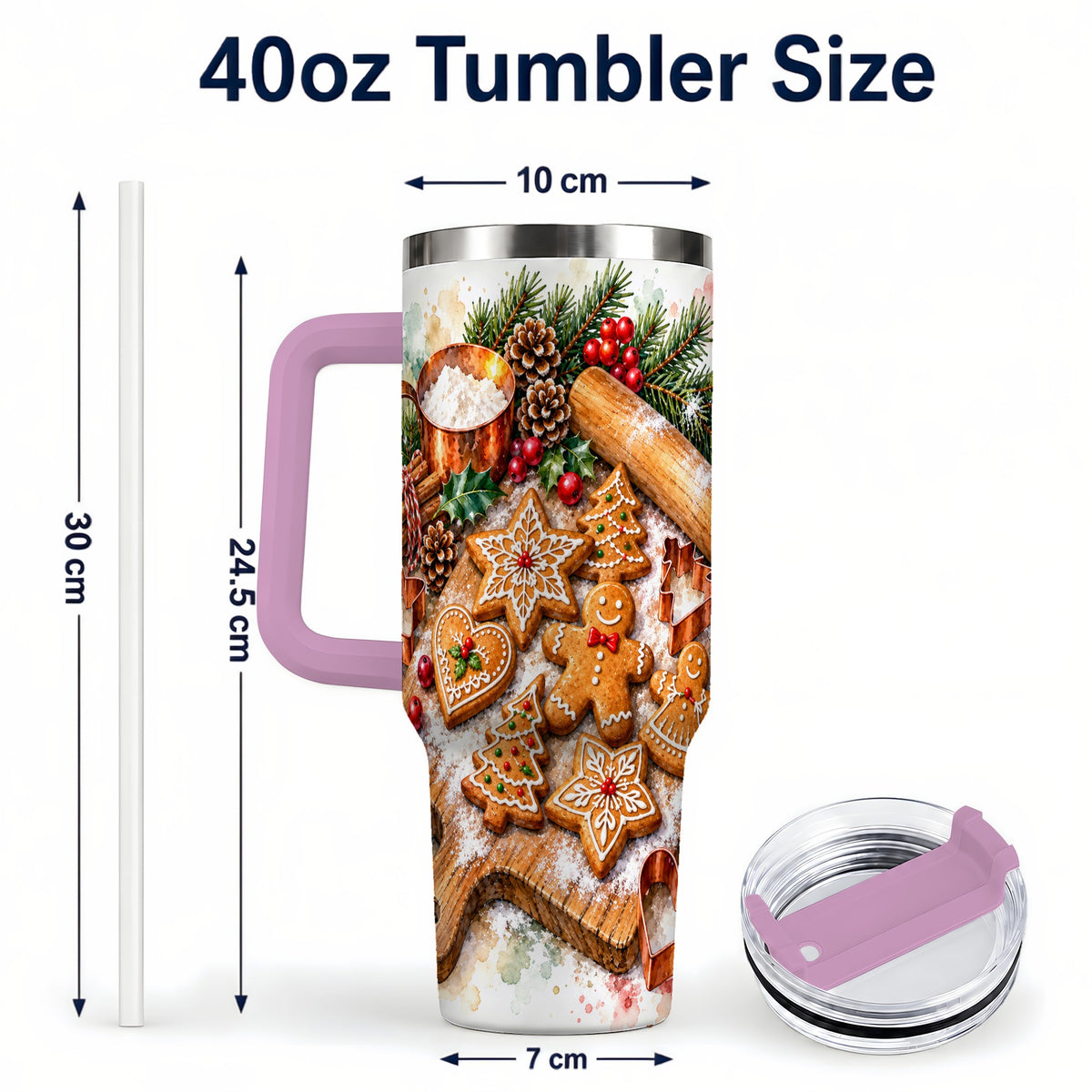 #pl[40oz|Pink] Christmas Baking 40oz Tumbler, Cookie Tumbler, Stainless Steel Travel Cup