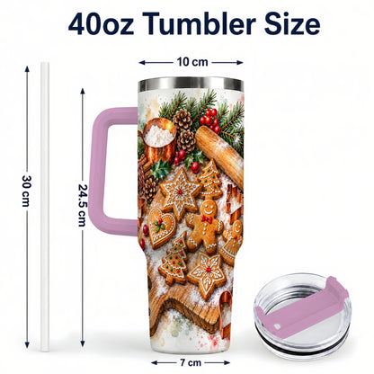 #pl[40oz|Pink] Christmas Baking 40oz Tumbler, Cookie Tumbler, Stainless Steel Travel Cup