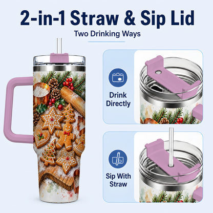 #pl[40oz|Pink] Christmas Baking 40oz Tumbler, Cookie Tumbler, Stainless Steel Travel Cup