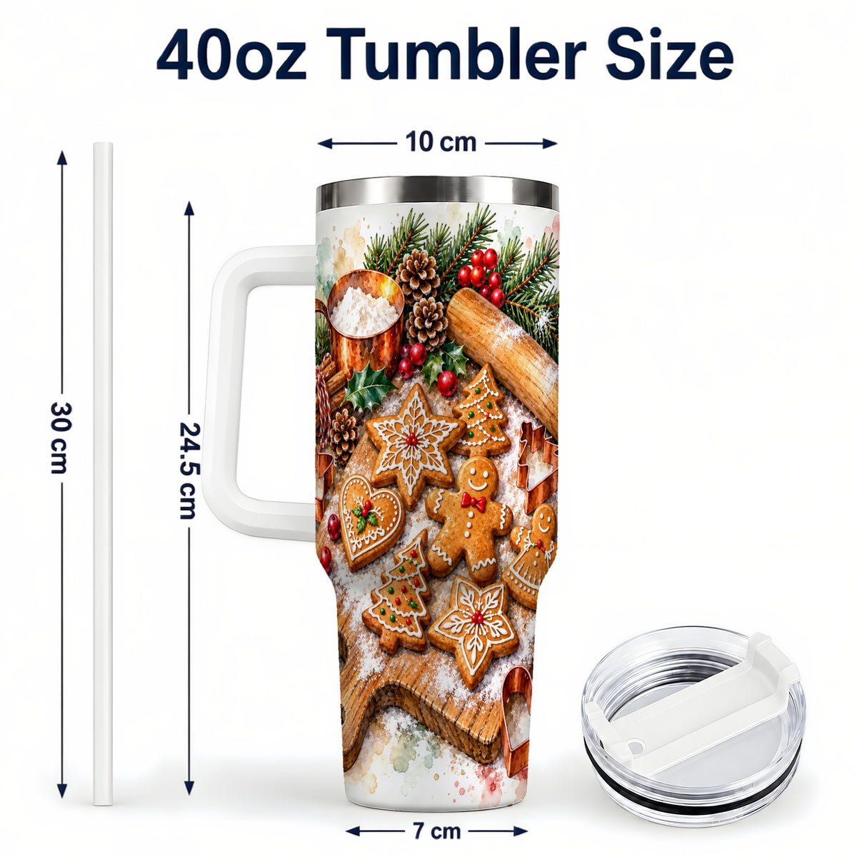 #pl[40oz|White] Christmas Baking 40oz Tumbler, Cookie Tumbler, Stainless Steel Travel Cup