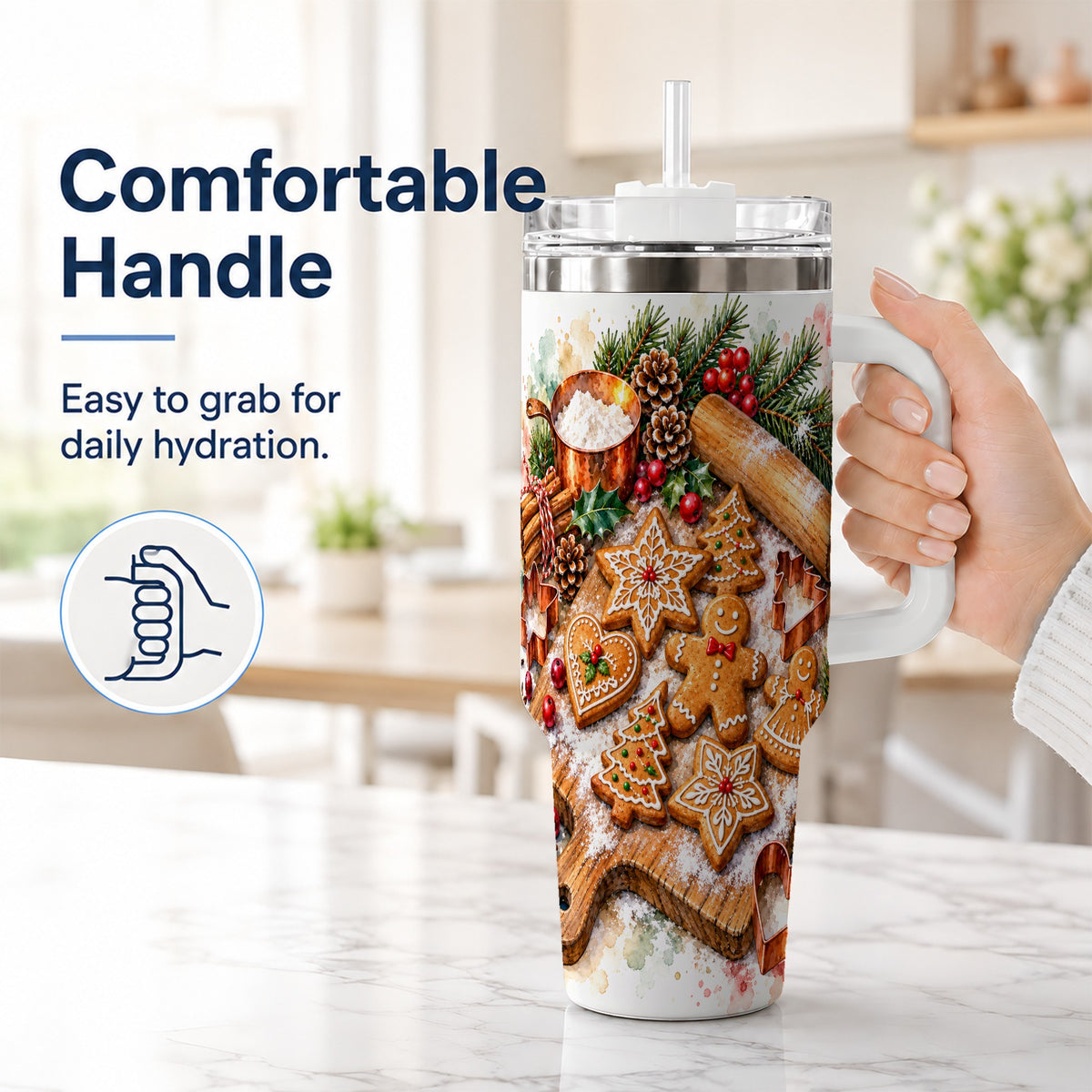 #pl[40oz|White] Christmas Baking 40oz Tumbler, Cookie Tumbler, Stainless Steel Travel Cup