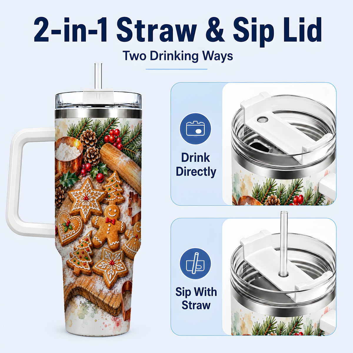 #pl[40oz|White] Christmas Baking 40oz Tumbler, Cookie Tumbler, Stainless Steel Travel Cup