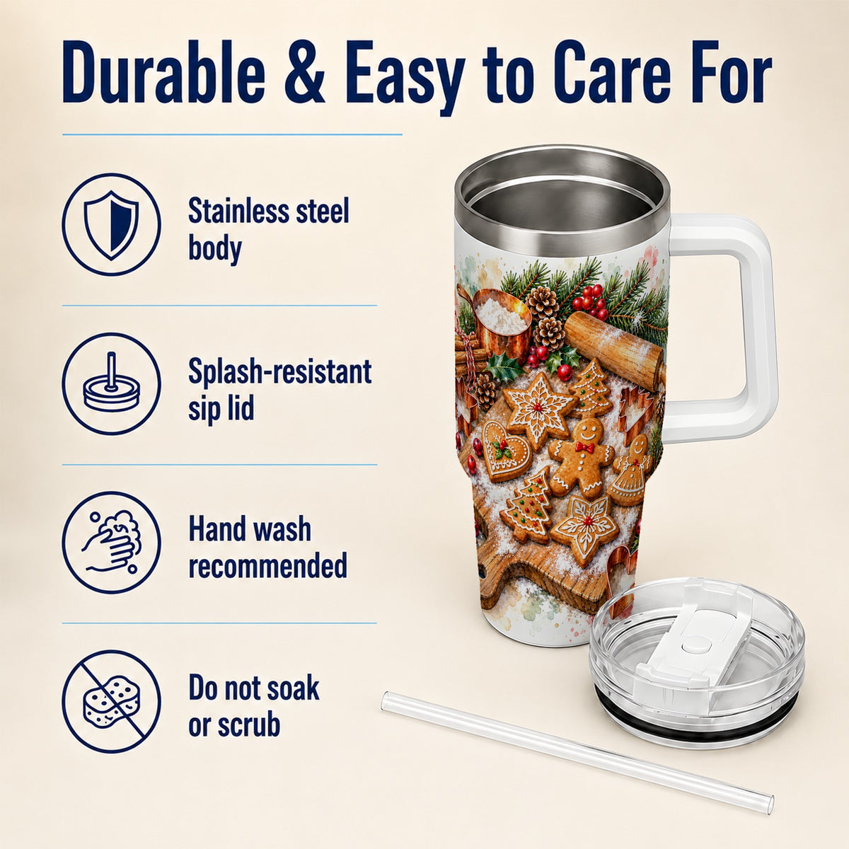 Christmas Baking 40oz Tumbler, Cookie Tumbler, Stainless Steel Travel Cup
