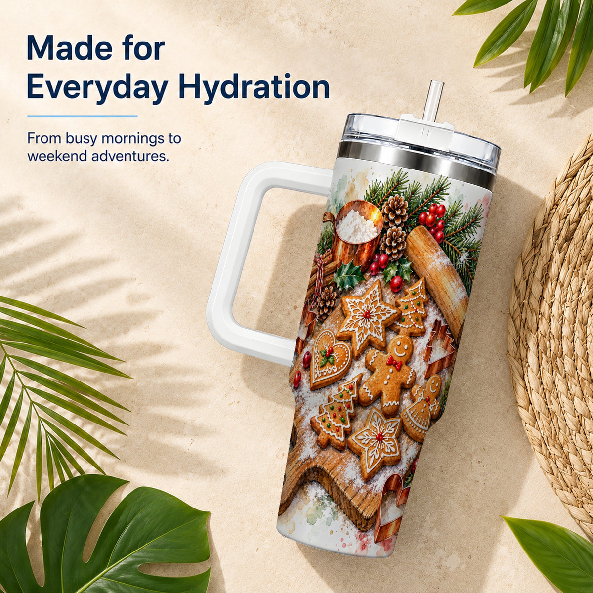 Christmas Baking 40oz Tumbler, Cookie Tumbler, Stainless Steel Travel Cup