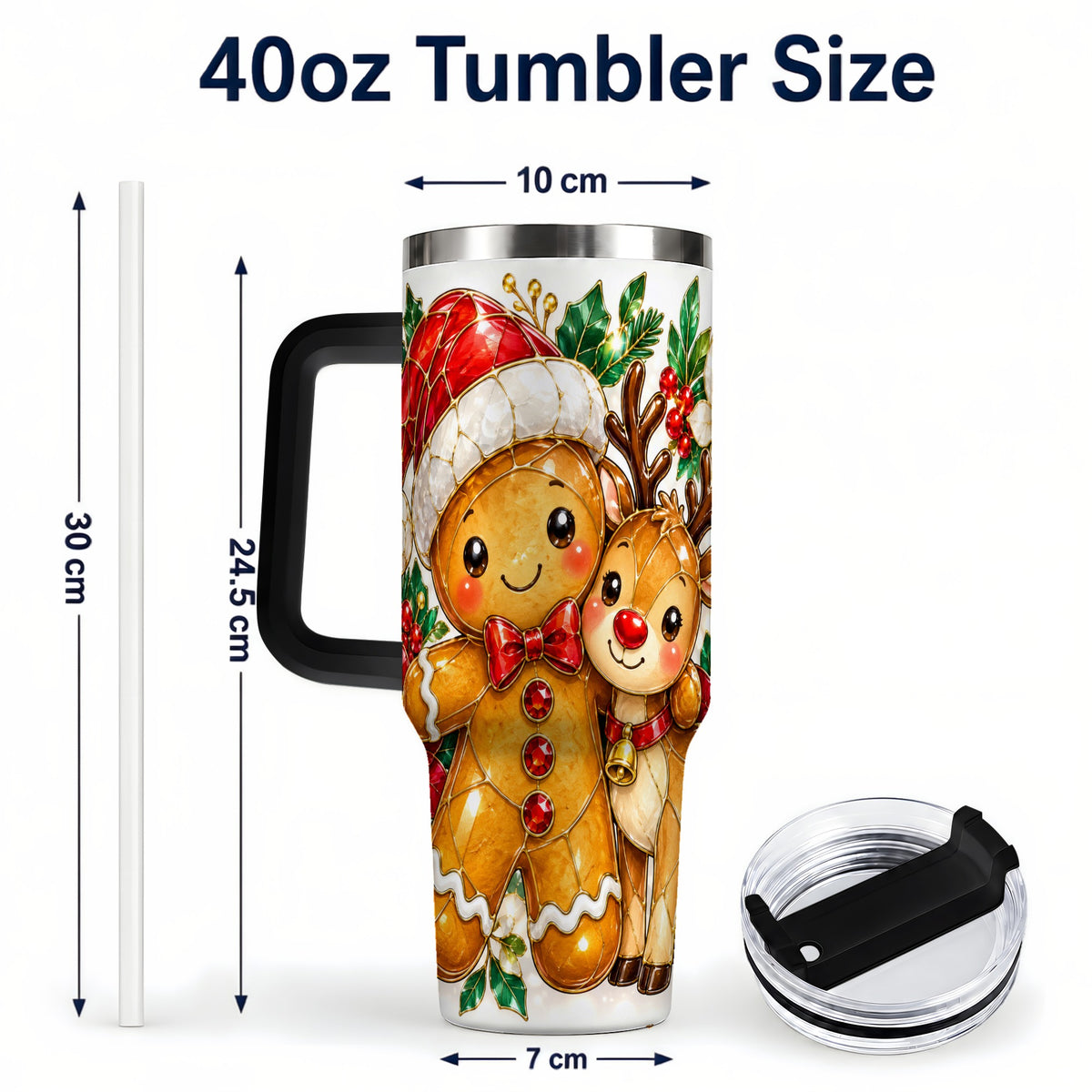 #pl[40oz|Black] Gingerbread Reindeer 40oz Tumbler, Xmas Tumbler, Stainless Steel Travel Cup