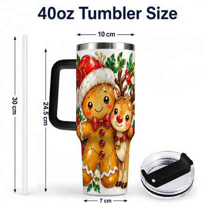 #pl[40oz|Black] Gingerbread Reindeer 40oz Tumbler, Xmas Tumbler, Stainless Steel Travel Cup