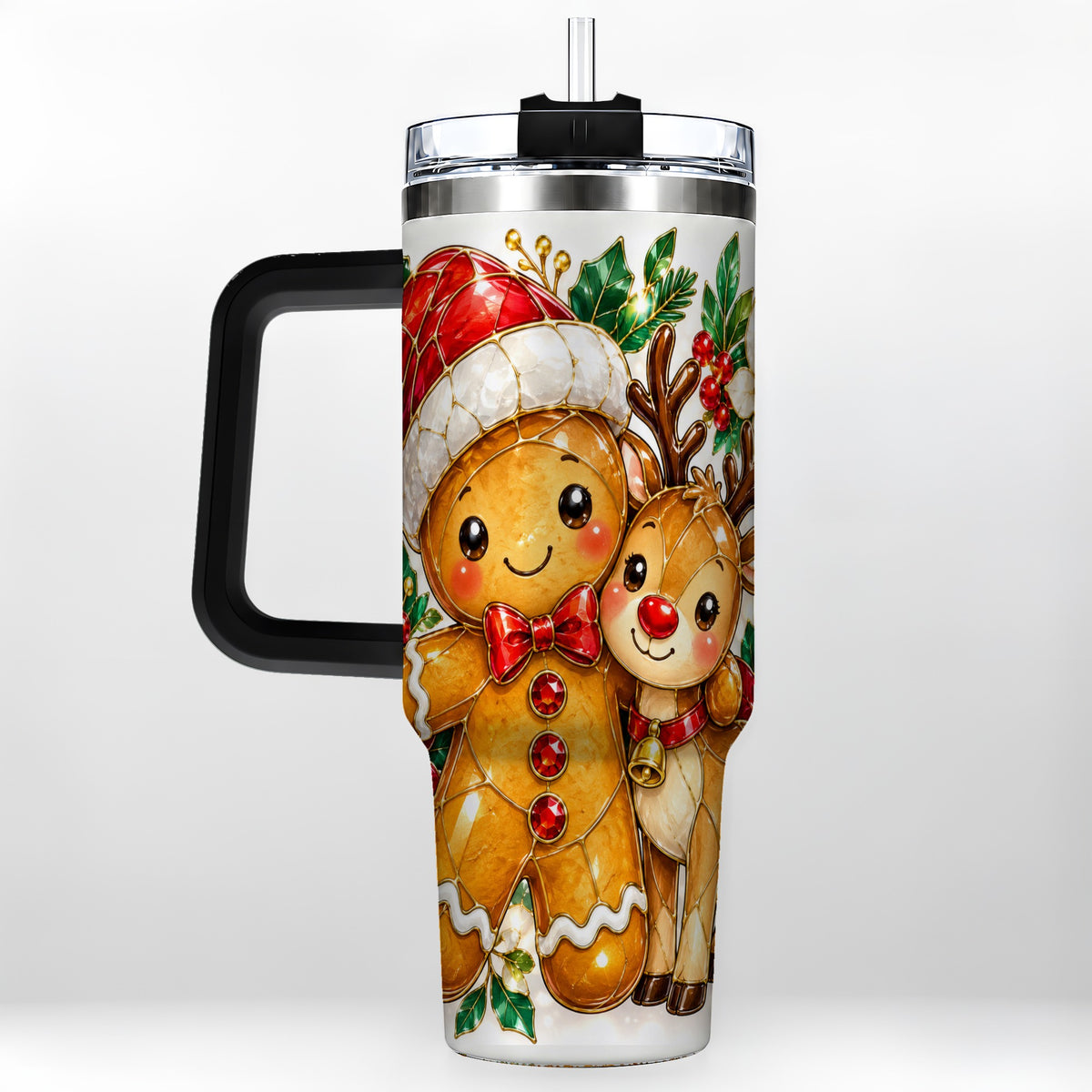 #pl[40oz|Black] Gingerbread Reindeer 40oz Tumbler, Xmas Tumbler, Stainless Steel Travel Cup