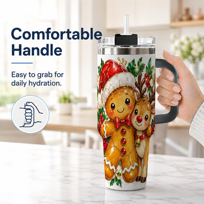 #pl[40oz|Black] Gingerbread Reindeer 40oz Tumbler, Xmas Tumbler, Stainless Steel Travel Cup