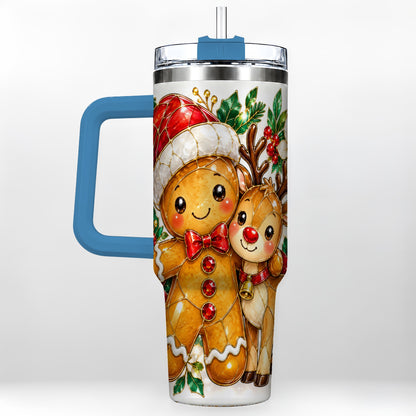 #pl[40oz|Blue] Gingerbread Reindeer 40oz Tumbler, Xmas Tumbler, Stainless Steel Travel Cup