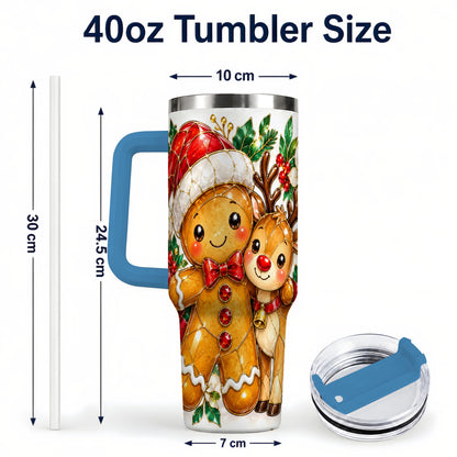 #pl[40oz|Blue] Gingerbread Reindeer 40oz Tumbler, Xmas Tumbler, Stainless Steel Travel Cup