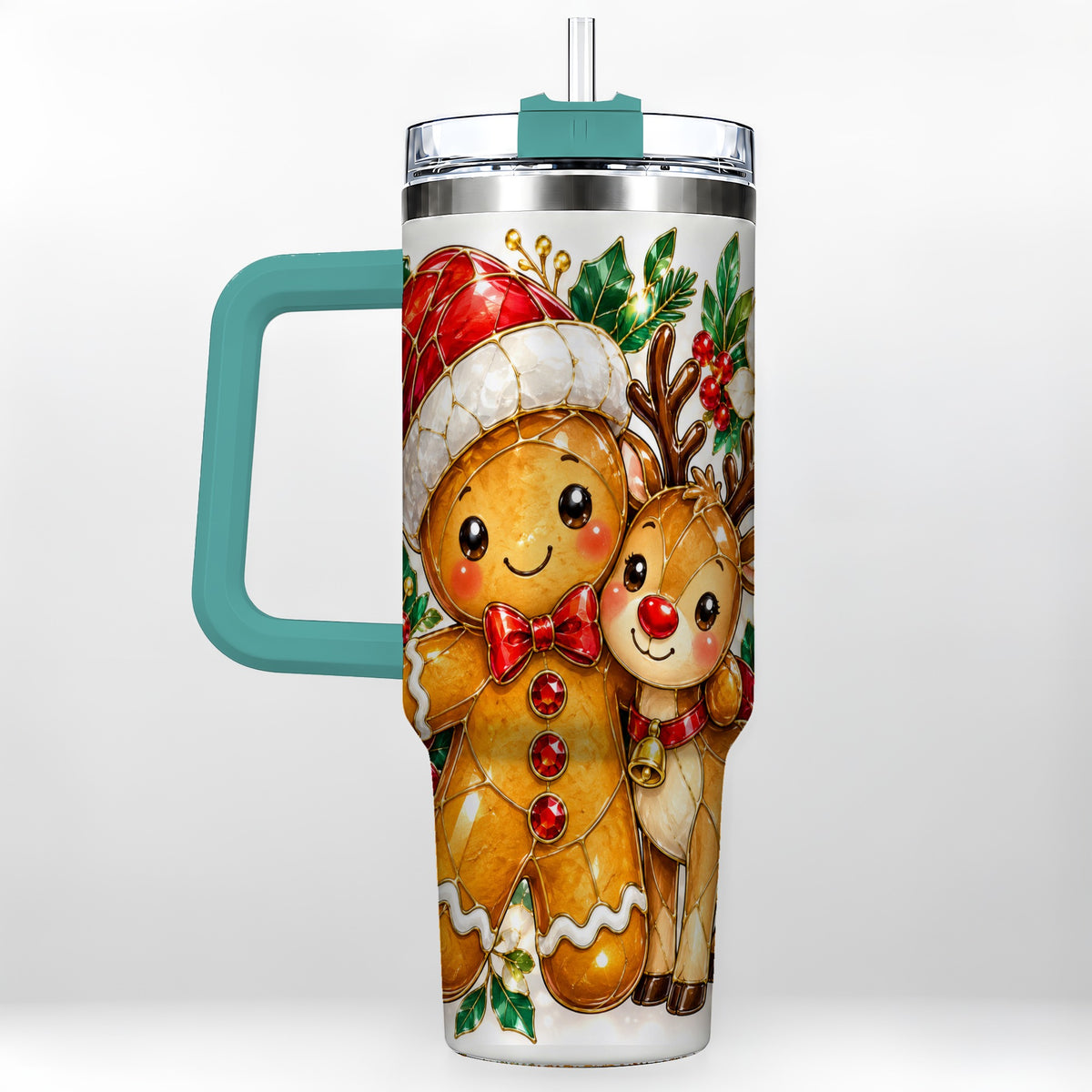 #pl[40oz|Green] Gingerbread Reindeer 40oz Tumbler, Xmas Tumbler, Stainless Steel Travel Cup