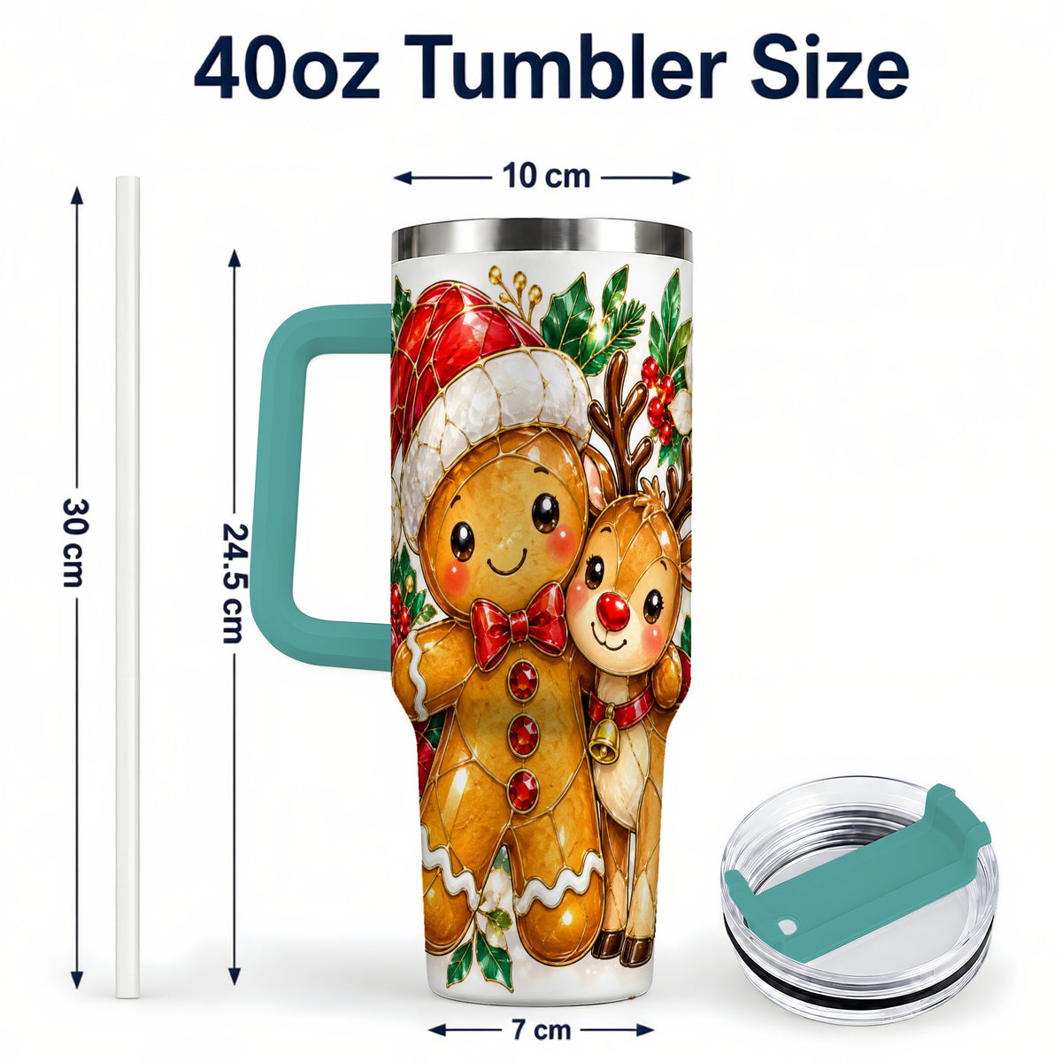 #pl[40oz|Green] Gingerbread Reindeer 40oz Tumbler, Xmas Tumbler, Stainless Steel Travel Cup