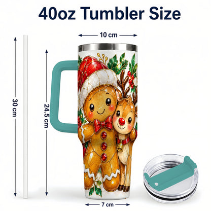 #pl[40oz|Green] Gingerbread Reindeer 40oz Tumbler, Xmas Tumbler, Stainless Steel Travel Cup