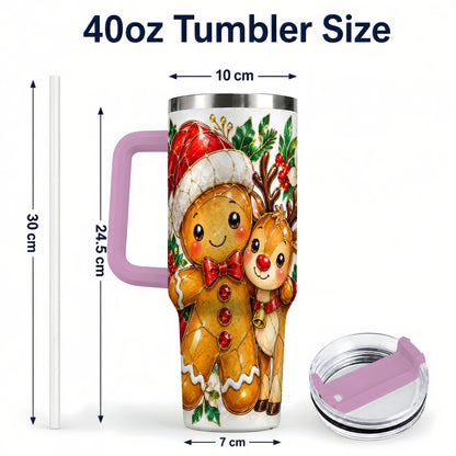 #pl[40oz|Pink] Gingerbread Reindeer 40oz Tumbler, Xmas Tumbler, Stainless Steel Travel Cup
