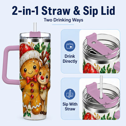 #pl[40oz|Pink] Gingerbread Reindeer 40oz Tumbler, Xmas Tumbler, Stainless Steel Travel Cup