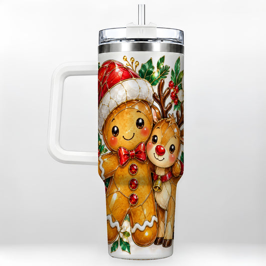 Gingerbread Reindeer 40oz Tumbler, Xmas Tumbler, Stainless Steel Travel Cup