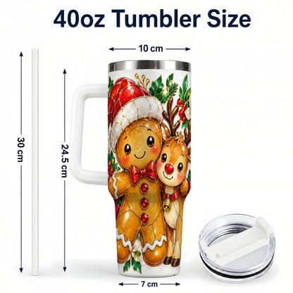 #pl[40oz|White] Gingerbread Reindeer 40oz Tumbler, Xmas Tumbler, Stainless Steel Travel Cup