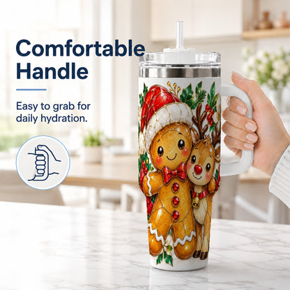 #pl[40oz|White] Gingerbread Reindeer 40oz Tumbler, Xmas Tumbler, Stainless Steel Travel Cup