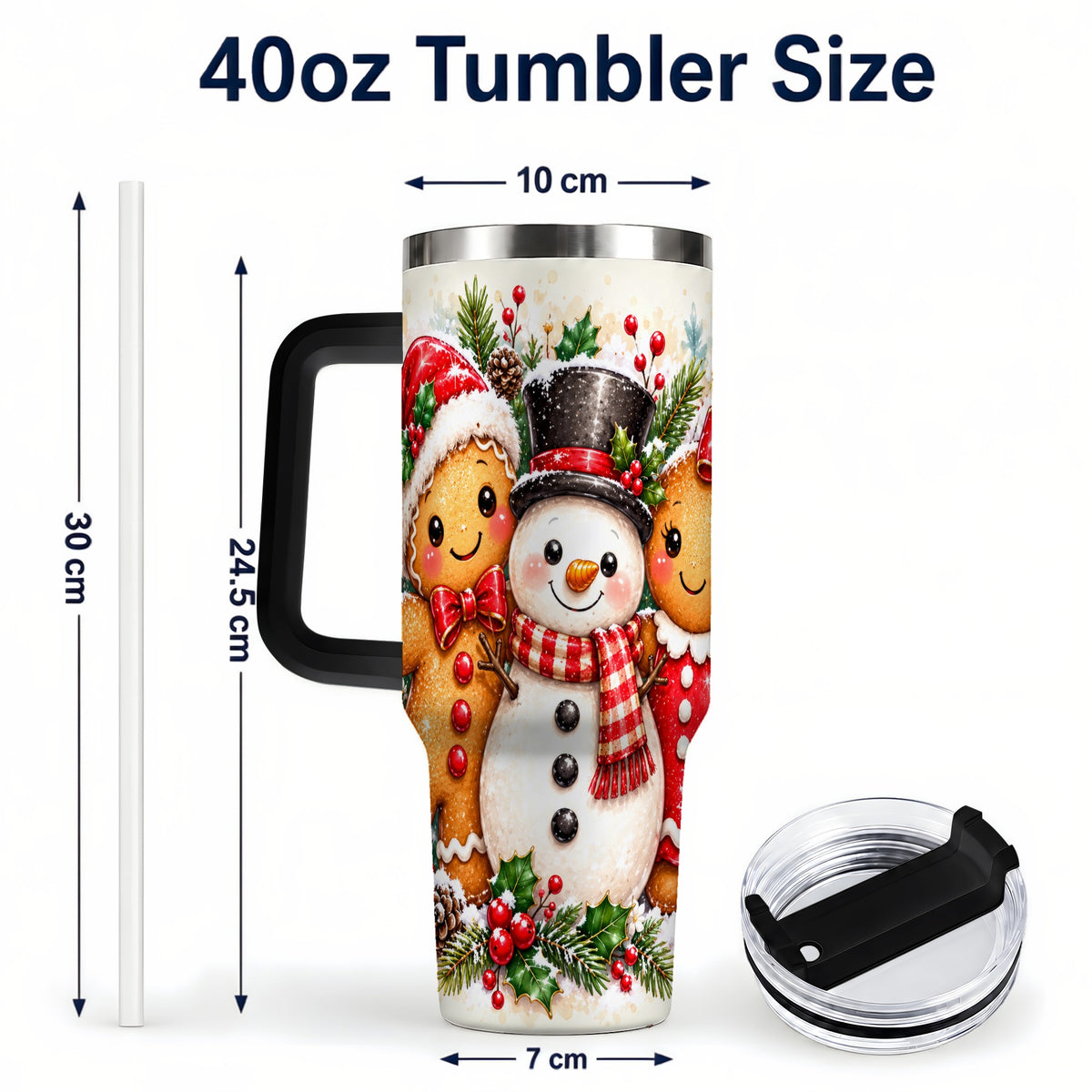 #pl[40oz|Black] Gingerbread Snowman 40oz Tumbler, Christmas Stainless Steel Travel Cup