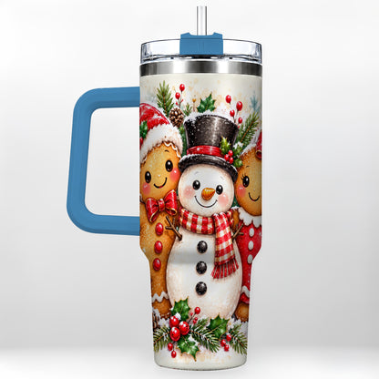 #pl[40oz|Blue] Gingerbread Snowman 40oz Tumbler, Christmas Stainless Steel Travel Cup