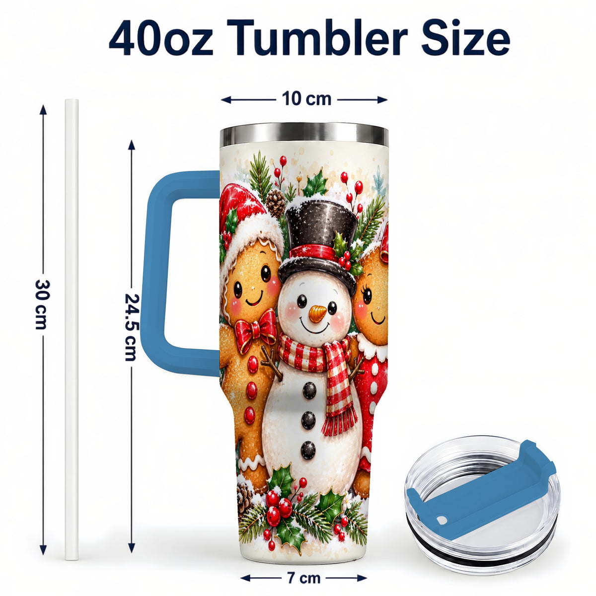 #pl[40oz|Blue] Gingerbread Snowman 40oz Tumbler, Christmas Stainless Steel Travel Cup