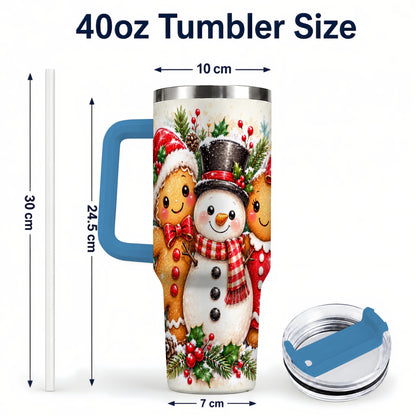 #pl[40oz|Blue] Gingerbread Snowman 40oz Tumbler, Christmas Stainless Steel Travel Cup