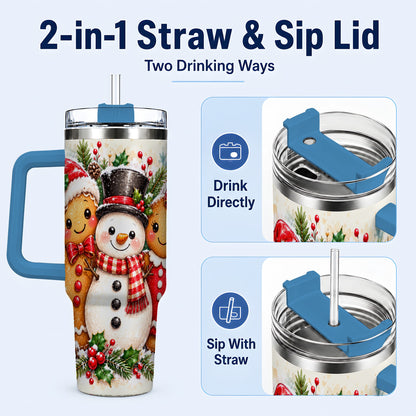 #pl[40oz|Blue] Gingerbread Snowman 40oz Tumbler, Christmas Stainless Steel Travel Cup
