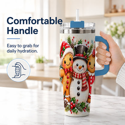 #pl[40oz|Blue] Gingerbread Snowman 40oz Tumbler, Christmas Stainless Steel Travel Cup