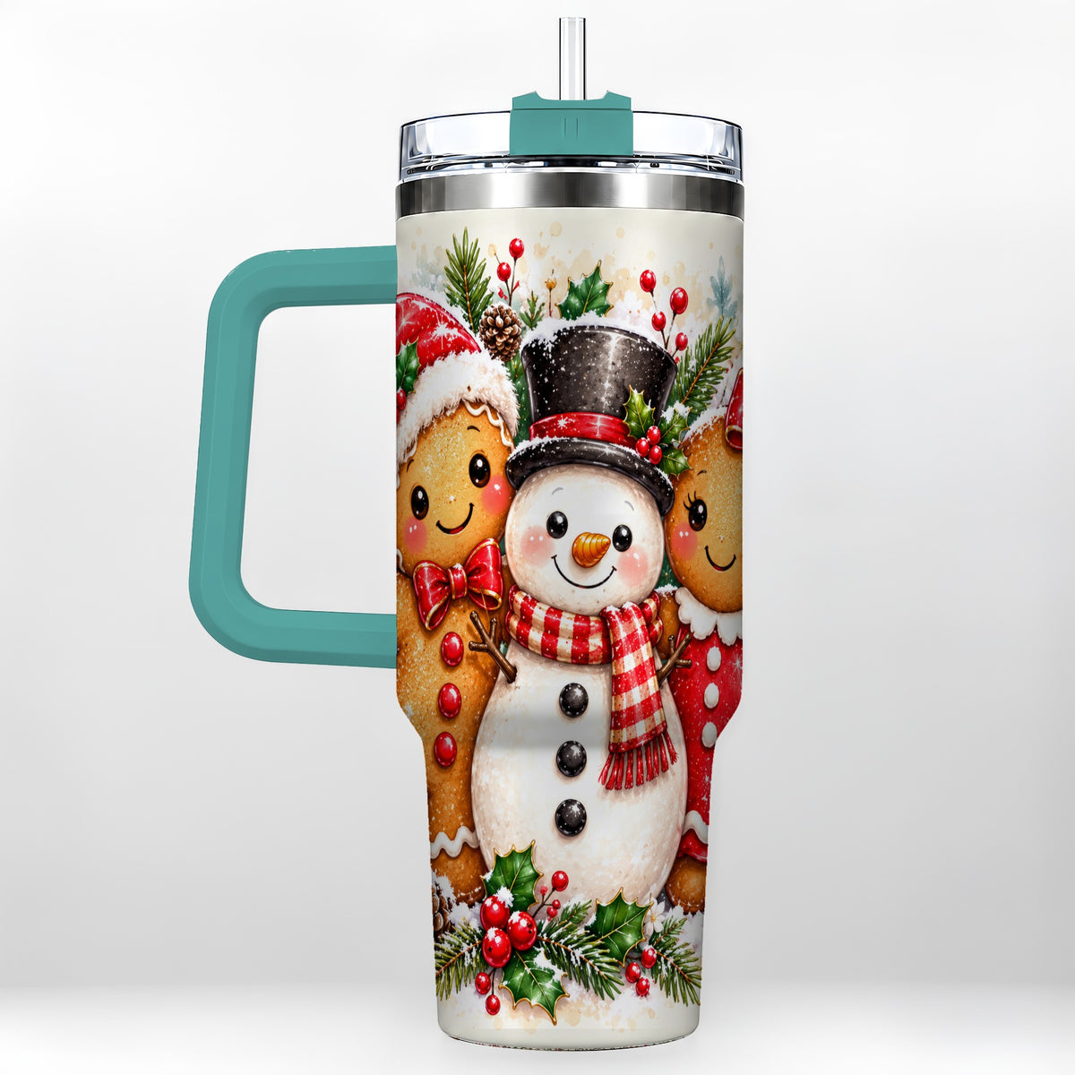 #pl[40oz|Green] Gingerbread Snowman 40oz Tumbler, Christmas Stainless Steel Travel Cup