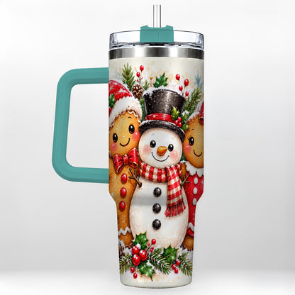 #pl[40oz|Green] Gingerbread Snowman 40oz Tumbler, Christmas Stainless Steel Travel Cup