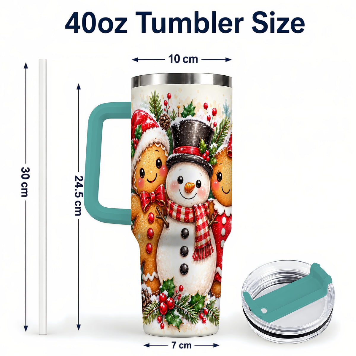 #pl[40oz|Green] Gingerbread Snowman 40oz Tumbler, Christmas Stainless Steel Travel Cup