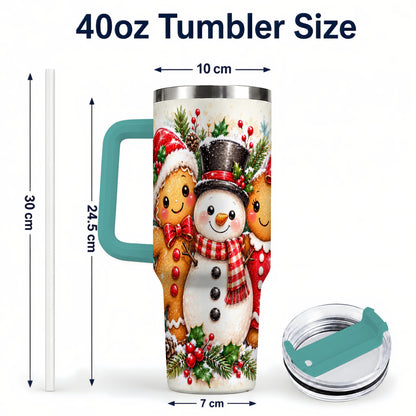 #pl[40oz|Green] Gingerbread Snowman 40oz Tumbler, Christmas Stainless Steel Travel Cup