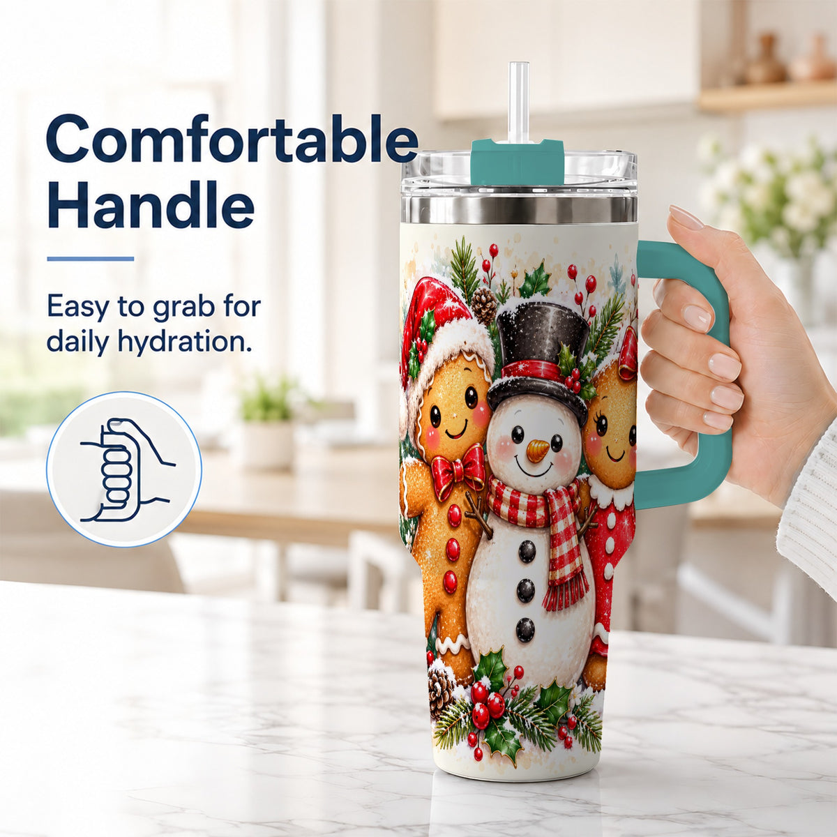 #pl[40oz|Green] Gingerbread Snowman 40oz Tumbler, Christmas Stainless Steel Travel Cup