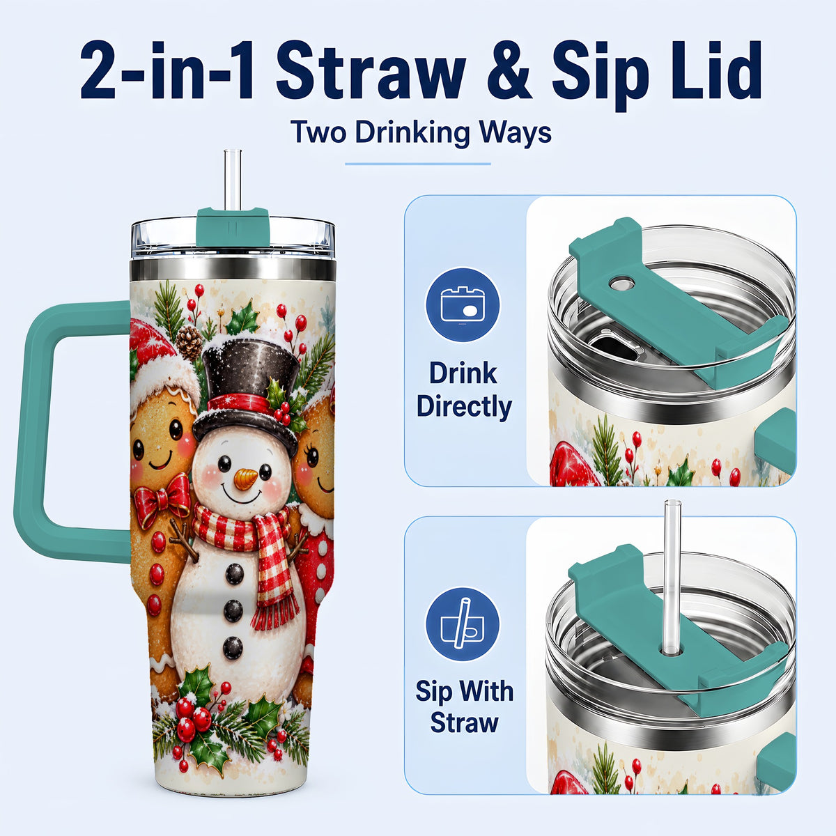 #pl[40oz|Green] Gingerbread Snowman 40oz Tumbler, Christmas Stainless Steel Travel Cup