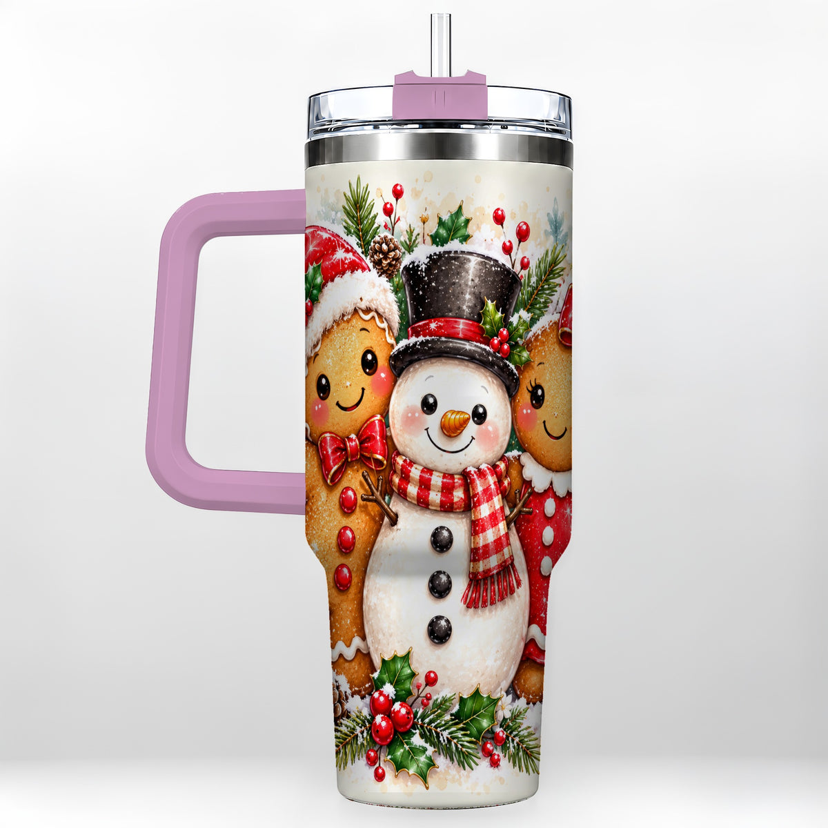 #pl[40oz|Pink] Gingerbread Snowman 40oz Tumbler, Christmas Stainless Steel Travel Cup