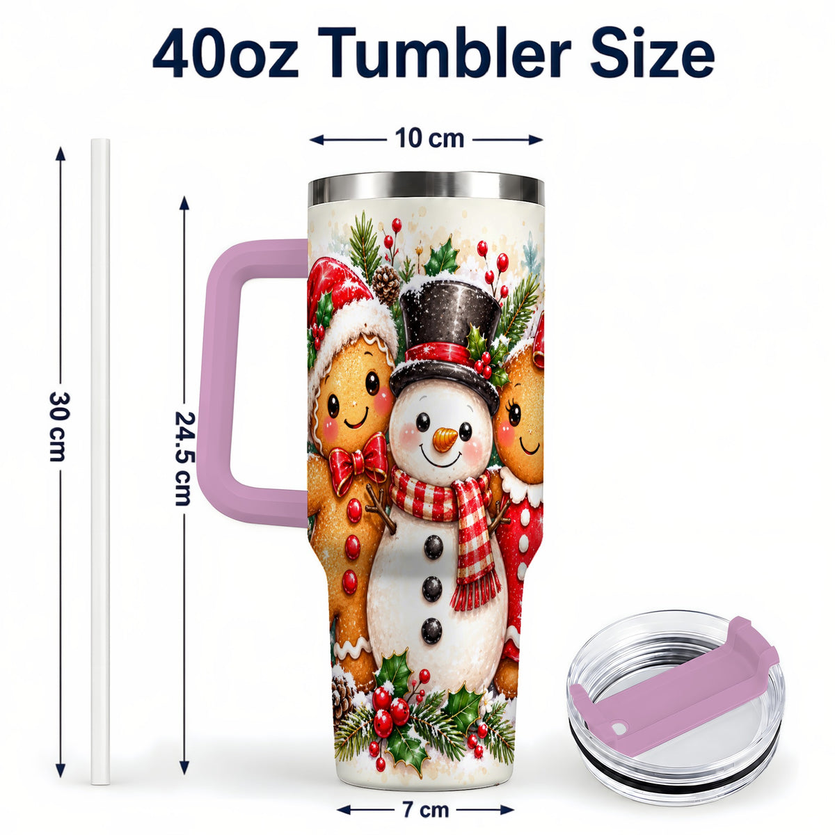 #pl[40oz|Pink] Gingerbread Snowman 40oz Tumbler, Christmas Stainless Steel Travel Cup