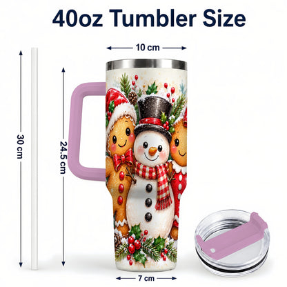 #pl[40oz|Pink] Gingerbread Snowman 40oz Tumbler, Christmas Stainless Steel Travel Cup