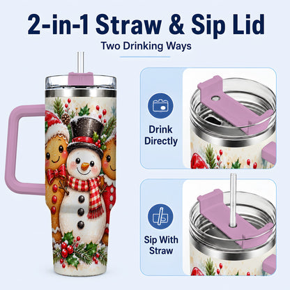 #pl[40oz|Pink] Gingerbread Snowman 40oz Tumbler, Christmas Stainless Steel Travel Cup