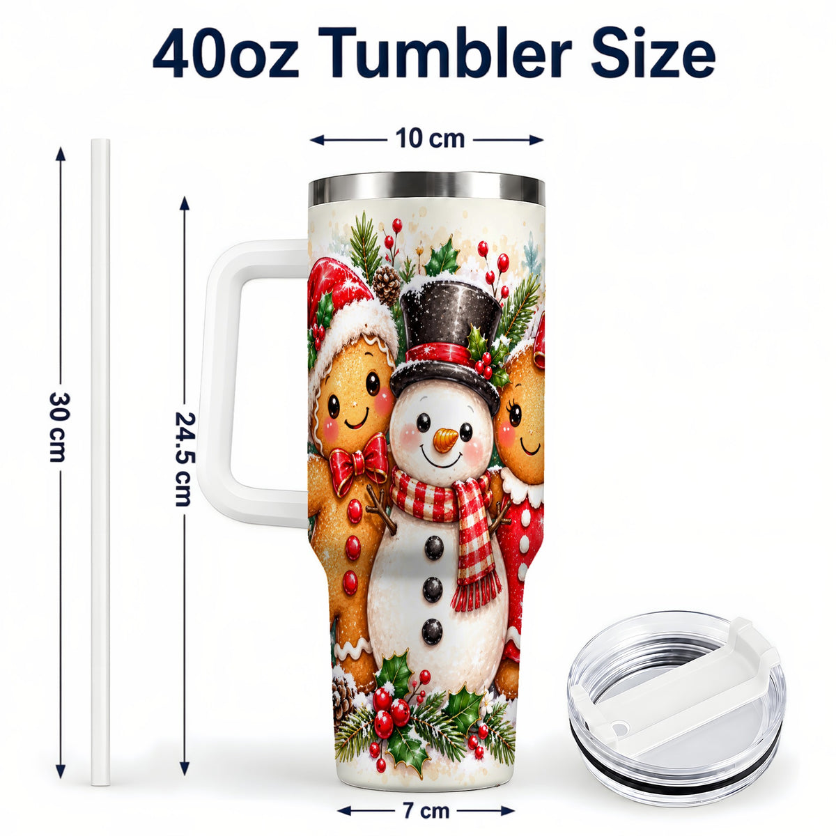 #pl[40oz|White] Gingerbread Snowman 40oz Tumbler, Christmas Stainless Steel Travel Cup