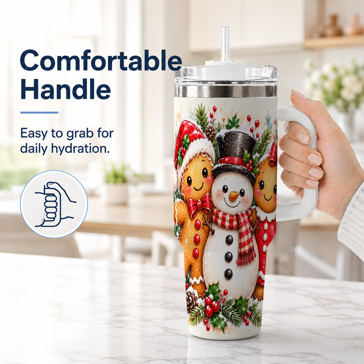 #pl[40oz|White] Gingerbread Snowman 40oz Tumbler, Christmas Stainless Steel Travel Cup
