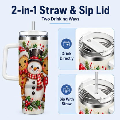 #pl[40oz|White] Gingerbread Snowman 40oz Tumbler, Christmas Stainless Steel Travel Cup