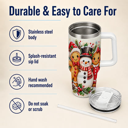Gingerbread Snowman 40oz Tumbler, Christmas Stainless Steel Travel Cup