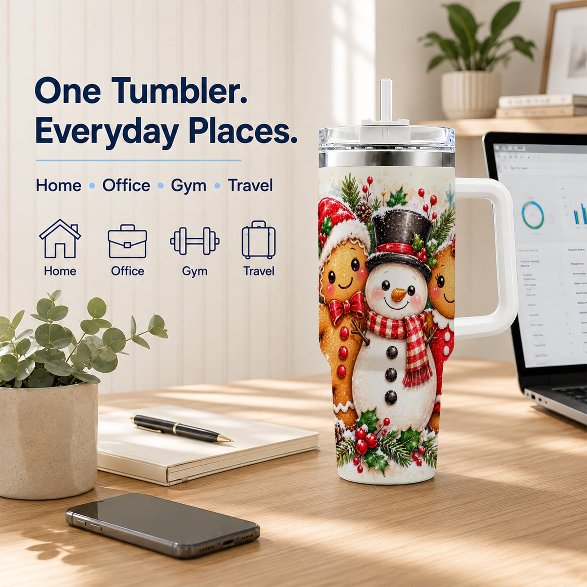 Gingerbread Snowman 40oz Tumbler, Christmas Stainless Steel Travel Cup