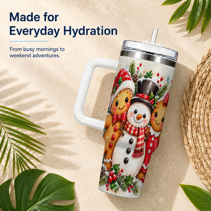 Gingerbread Snowman 40oz Tumbler, Christmas Stainless Steel Travel Cup